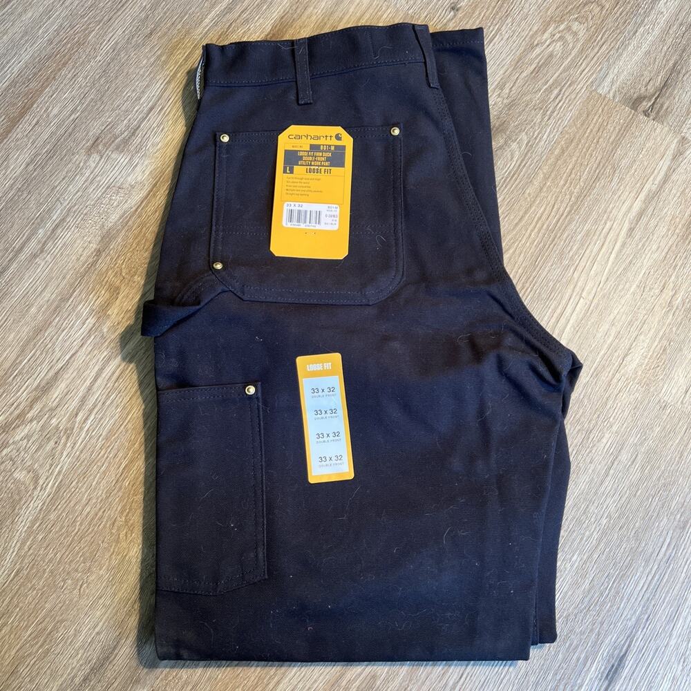 Carhartt Double Knee Front Duck Canvas Pants 33x32 Made In USA Vintage B01 BLK